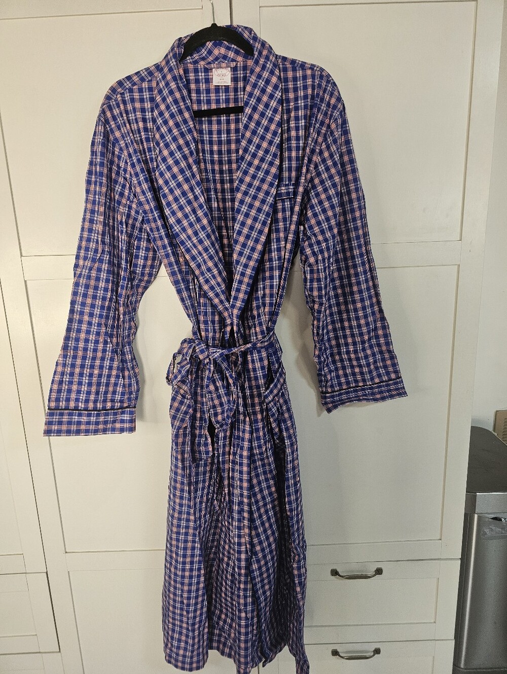 Brooks Brothers Mens L Plaid Cotton Robe NWOT Blue Red Belted Dressing Gown